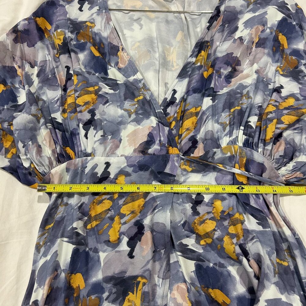 Floral Watercolor Wrap Mini Dress - Purple/Yellow - Picture 11 of 13